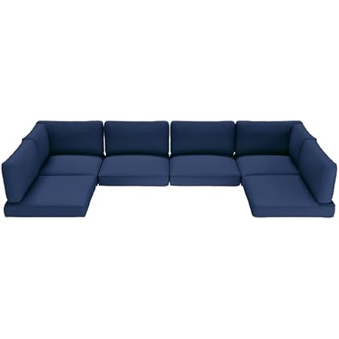 Crownland 14-Piece Outdoor Furniture Replacement Cushions, Water-Resistant Sofa Cushions for 6-Seat Rattan Wicker Sectional Patio Conversation Sets(Dark Blue) Cover