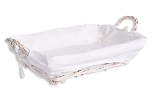 Hersig - Cesta De Mimbre Cesta Decorativa Con Forro Rectangular Con Asas Color Blanco - 26x20x8cm