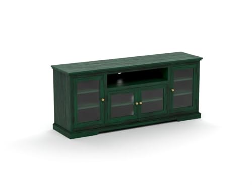 Image of Sheesham Solid Wood TV Cabinet for Living Room | Handcrafted Wooden TV Unit with Storage | Elegant Entertainment Stand for Modern Homes (Glass Tv Cabinet, Rustid Green)