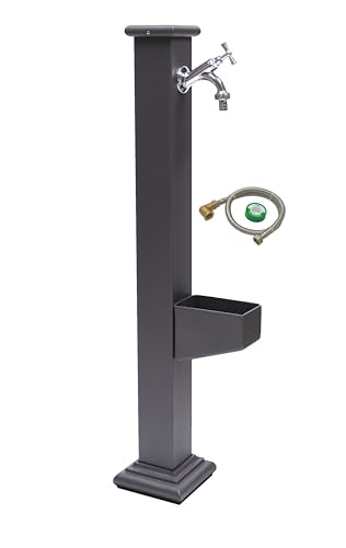 Fontaine à colonne Imperia en fonte et acier pour extérieur maison jardin + robinet 303 chromé