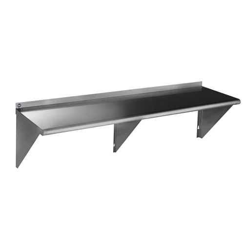 Image of ROCKPOINT Stainless Steel Shelf 14 x 72 Inches 450lb, NSF Metal Commercial Shelves Wall Mount Floating Shelving with Backsplash for Restaurant, Kitchen, Home and Hotel, Silver