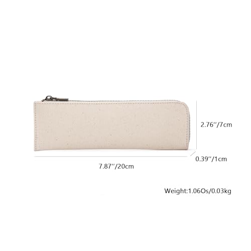 Image of Canvas Pencil Case Slim Pencil Pouch Durable Zipper Stationery Bag Small Travel Use (Beige /Canvas)
