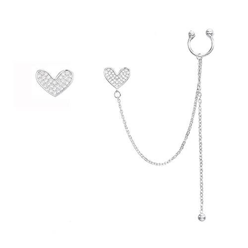 Sluynz 925 Sterling Silver Heart Cuff Earrings Chain For Women Teens Asymmetric Heart Earrings Crawler Earrings #TOP10