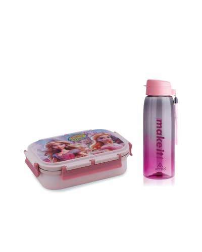 Image of ATTRO Prime Uranus Lunch Box with Sipstar Water Bottle, School Tiffin Combo-Pink