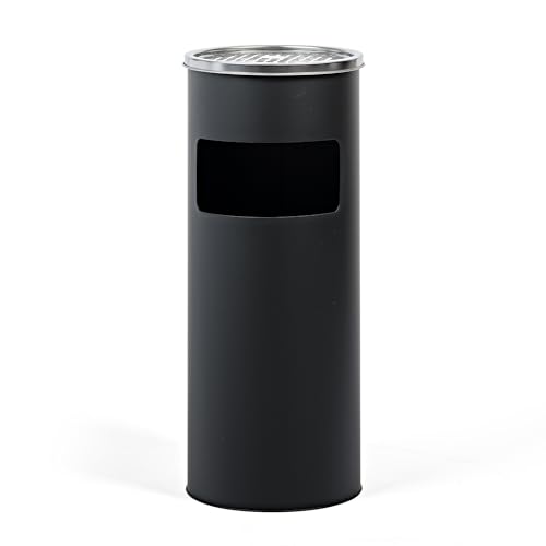 EVRE Stainless Steel Standing Ashtray Cigarette Bin | Outdoor Indoor Rubbish Bin with Inner Bucket 17L (Matt Black)