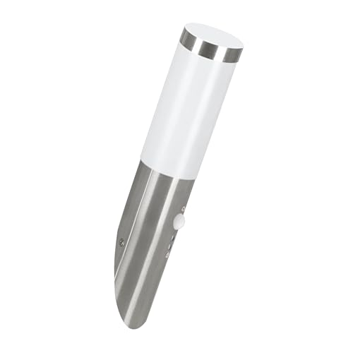 EGLO LED Außen-Wandlampe Helsinki, 1 flammige Außenleuchte inkl. Bewegungsmelder, Sensor-Wandleuchte aus Edelstahl und Kunststoff, Silber, weiß,...