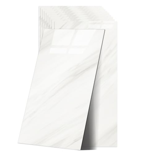 Adesivi per piastrelle in marmo, autoadesivi, per cucina, 60 x 30 cm, impermeabili, per cucina e bagno (Bianco Senburgo)