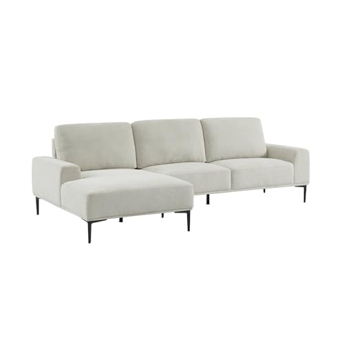 sweeek Divano a 3 posti in Tessuto e Metallo, Angolo Sinistro, Atlanta, Crema, 134x260x84 cm