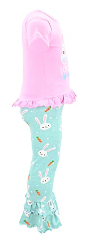 Image of Unique Baby 2 Piece Girls Double Ruffle Leggings Outfit with Short Sleeve Shirt Kid and Toddler Clothes Set