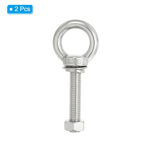 Image of PATIKIL M14 x 60mm Lifting Shoulder Eye Bolt, 2Pcs 304 Stainless Steel Lifting Ring Threaded Eyebolt with Nuts Washers for Hanging Hammocks Articles