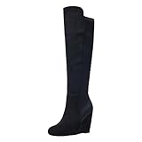 SACFOF Womens Over the Knee High Boots Suede Wedge Heel Long Stretch Boots Sexy Fashion Thigh High Tall Boots US6-11