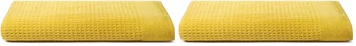 Sweet Home - Drap de Bain Waffle 70 x 140 cm, en Pur Coton Zéro Twist - Yolk Yellow (Lot de 2)