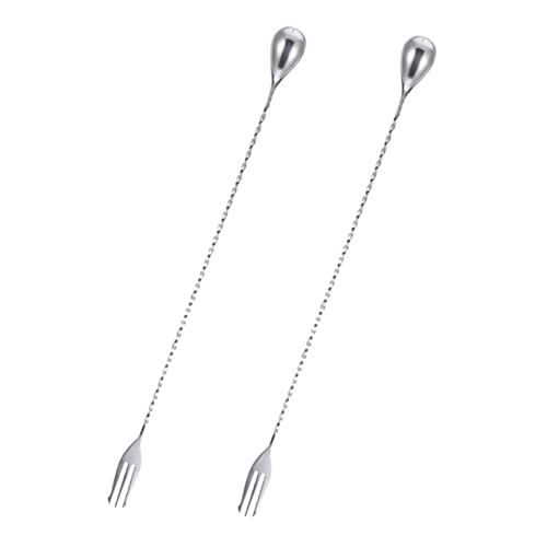 OUNONA 2Pcs Long Handle Stainless Steel Cocktail Stirrers Beverage Mixing Spoons for Juices and Cocktails Bar Supplies for Home and Parties