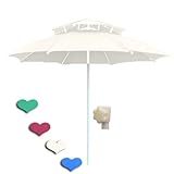 Ombrellone da patio, 2,9 m, resistente al vento, regolabile in altezza, ombrellone da tavolo per esterni con tettoia in fibra di vetro, design impermeabile a 2 livelli, Beige, 260cm/8.5ft