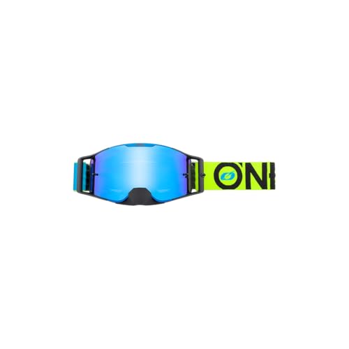 O'NEAL | Fahrrad- & Motocross-Brille | MX MTB DH FR Downhill Freeride | Verstellbares Band, optimaler Komfort, perfekte Belüftung | B-30 Goggle | Unisex | Blau Neon-Gelb verspiegelt | One Size
