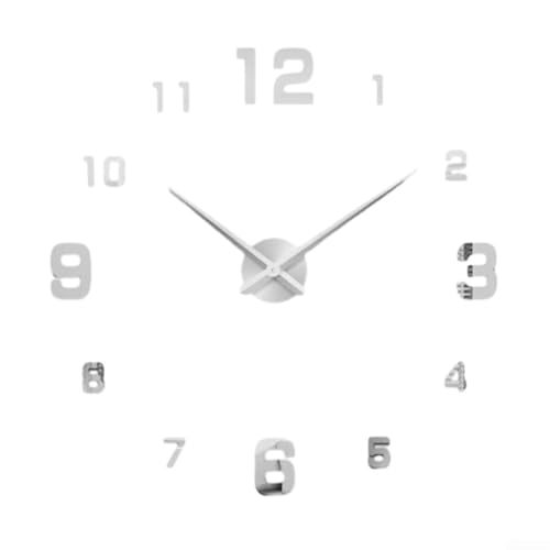 Reloj de pared único sin marco con funcionalidad silenciosa para paredes interiores del hogar con construcción premium con EVA acrílica y piezas de metal (plateado)