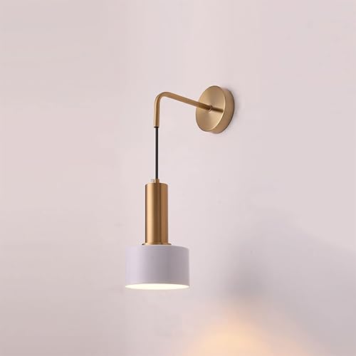 Lámpara de pared de estilo nórdico E27, lámpara colgante de pared de metal, ajustable, moderna, sencilla, para interiores, lámparas de noche para dormitorio, blanco + blanco frío, 5 W (blanc