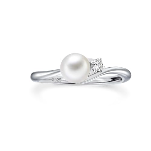 PHNIBIRD Perles Bague Femme Argent 925 Réglables Bijoux Bague de Fiançailles Femme (04-Zirconia)