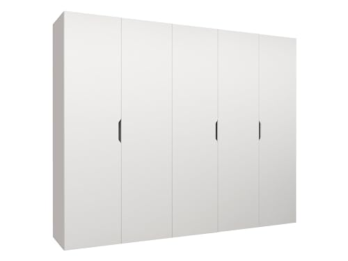 Mirjan24 Kleiderschrank mit Einlegeböden und Kleiderstange Midere 250, Vielseitiger Drehtürenschrank, Elegantes Kleiderschrank 5-türig (Weiß)