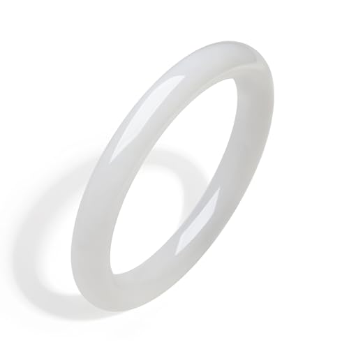 Natural Jade Bracelet Nephrite White Jade Bangle Round Feng Shui Gemstone Dainty Jewelry Hetian Jade Bangle Bracelet for Women Mom Daughter Size 54(170)-60(230) Y1012559-Y1012560
