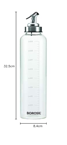 Image of Borosil 1L Oil Dispencer | Borosilicate Glass Oil Bottle with Silicon Funnel | Leakproof, BPA Free Oil Container for Kitchen | Transparent (1 L)