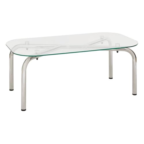 PEGANE Table Basse en Verre Transparent et Pieds en métal chromé - Longueur 110 x Largeur 60 x Hauteur 44,5 cm