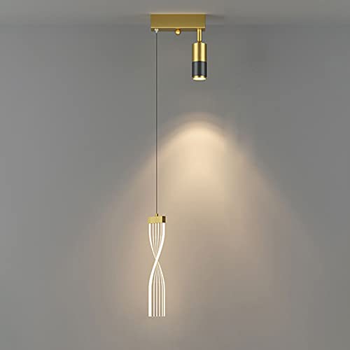 Suspension LED spirale en acrylique dorée avec spot de plafond réglable