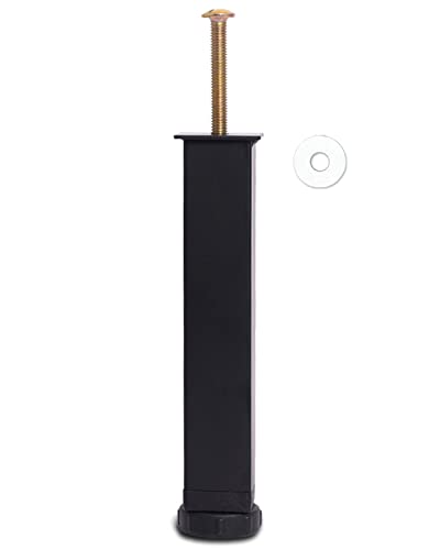 Pied de Lit, Pieds pour Sommier à Lattes Universel | Hauteur: 20cm(+2cm) Reglable | Design: Noir Metallique | Carré: 3x3 cm | pour Les Cadres | avec 2 Boulons M8×60mm | 1 Pièce