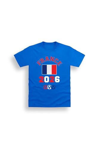 Image of France Football Kids T-Shirt, Unisex Short Sleeve 100% Cotton Crew Neck Tee, Blue Supporters Fan Top, Machine Washable, Blue, Sizes 1-2Y, 2-3Y, 4-5Y, 5-6Y, 7-8Y, 9-10Y, 10-11Y, 13-14Y