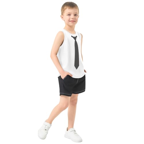 Boys Tank Top Shirts Black Tie Sleeveless T-Shirts Crew Neck for Kids Clothing Children4