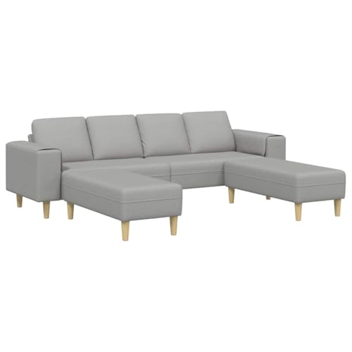 Sofá Moderno Gris Nube con otoman, Juego de sofá de Tela Que Respira para Interiores, Acabado Mate, Mide 250 x 188 x 76 cm, Patas en Taper y reposabrazos Planos, Asientos Bien cómodos, se Necesita ar
