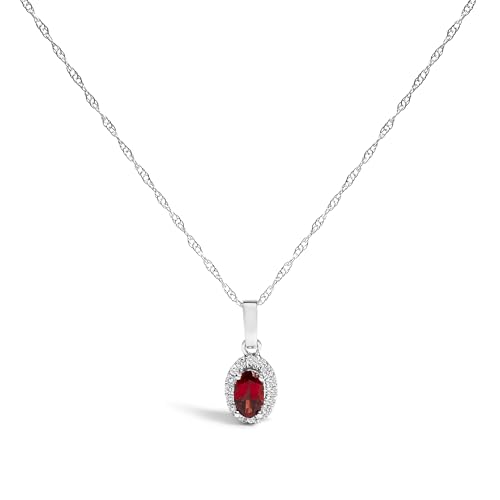 Haus of Brilliance 10K White Gold 5x3mm Red Garnet and Diamond Accent Halo Oval Shape 18" Pendant Necklace (I-J Color, I1-I2 Clarity)