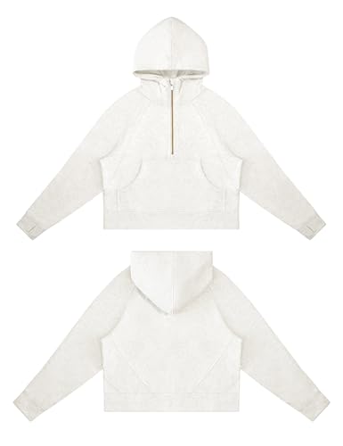 THE GYM PEOPLE Womens' Hoodies Half Zip Long Sleeve Fleece Crop Pullover Sweatshirts with Pockets Thumb Hole4