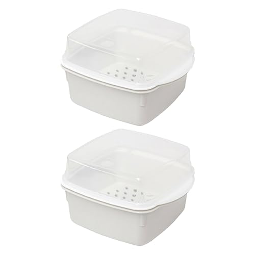 COLLBATH 2 Piezas vaporera para horno microondas para verduras recipiente humeante para microondas vaporera para con bandeja recipiente para cocinar pescado al vapor White