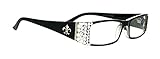 NY FIFTH AVENUE The French (Bling) Fleur De Lis Women Reading Glasses (Clear, Aurora Borealis) Austrian Crystals (Black) Rectangular (+2.75)