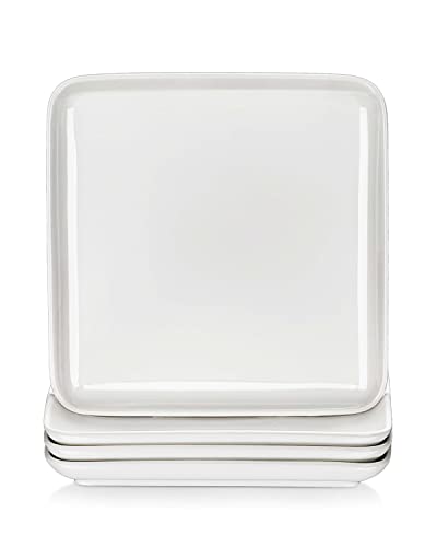 MALACASA Serie IVY, Juego de 8 Platos Llanos Cuadrados de Porcelana Blanca 25,5 x 25,5 x 2,5 cm, Modernos y Versátiles para Platos Principales, Ensaladas y Pastas en Comidas Diarias o Reuniones