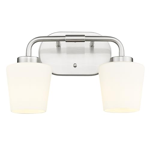 Image of 2-Light Bathroom Light Fixtures Over Mirror, Brushed Nickel | Vanity Lighting Fixtures with Milk White Glass, Vintage Farmhouse Wall Sconces Lighting, AD-22004-2W-SN