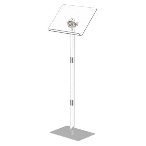 HMYHUM Small Acrylic Podium Stand, Angle Adjustable, 15.7" L x 11.8" W x 42.3" H, Modern Lecterns & Pulpits for Classroom, Concert, Church, Speech, Easy Assembly, Metal Base, Clear by HMYHUM - Used condition - US$49.99