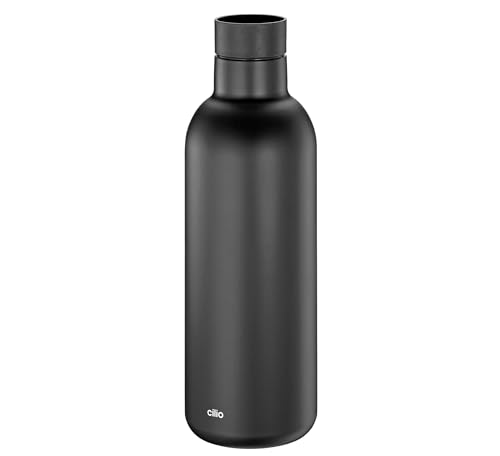 cilio Termo Deluxe | Botella térmica de acero inoxidable | cierre de agua 360° | sistema de doble pared | a prueba de roturas y fugas | 18 h caliente y 24 h frío | 650 ml, altura: 24,5 cm | negro