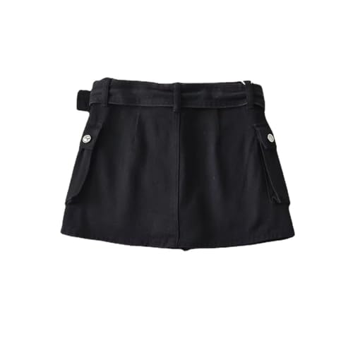 Women's High-Waist Flap Pocket Y2k Skinny Denim Cargo Short Skirt with Belt2