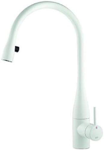 Franke KWC, Miscelatore a Leva con doccino Estraibile Eve, Colore: Bianco Ghiaccio A 225, con Luce, 10.121.103.150FL, Argento