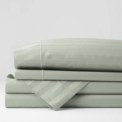 Image of Sofrito Bed Sheet Glace Cotton Striped - 300 TC - Small Single (54 inchx90 inch) - with 1 Pillow Cover | Ideal for Hospitals, Clinics, Hostels, PGs, Hotels & Guest Houses | Oyster
