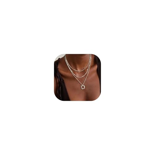 Layered Gold Necklaces for Women Trendy 14K Gold Plated Necklace Stack Non Tarnish Stackable Paperclip Cuba Link Chain Circle Pendant Necklaces Christmas Stocking Stuffers Gifts Trendy Stuff