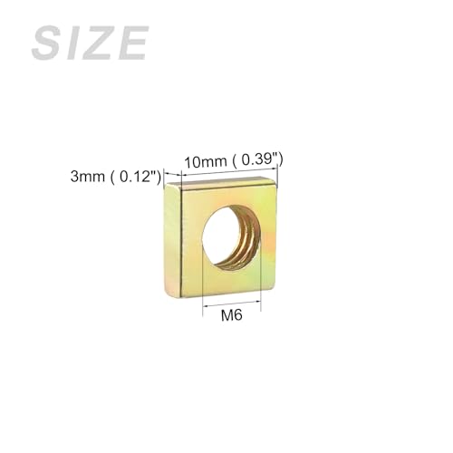 METALLIXITY Vierkantmuttern (M6x10x3mm) 50 Stück, Muttern aus Kohlenstoffstahl - für Möbelbau, mechanische Ausrüstung, Befestigungselemente