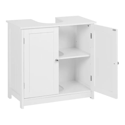 TOTEBOX Bathroom Floor Cabinet Under Sink, White Bathroom Under Sink Cabinet Basin Storage Cupboard Vanity Unit Furniture Free Standing with 2-Tier Adjustable Shelves and Double Doors - Image 6