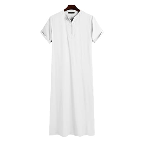 Solid Color Men Muslim Islamic Kaftan Robes Short Sleeve O Neck Jubba Thobe Casual Dubai Saudi Arabia Abaya Men Clothes
