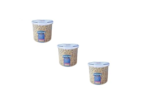 Image of ARISTO Plastic Air Tight Kitchen Container /Box with Dry Storage System, 5000 ml, Set of 3 Clear, (22(D) x 19 CM)