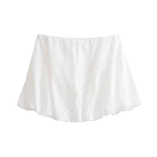 Women Summer Casual Embroidered Lace Ruffle Mini Skirt A-Line Natural Waist Vacation Style Layered Skirt2