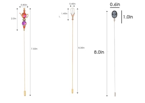 Image of Alilang Magic Lamp Pearl Lady Camo Rose Heart Rhinestones 3Pcs Vintage Long Handle Hat and Lapel Pins with Flexible Bendable Design