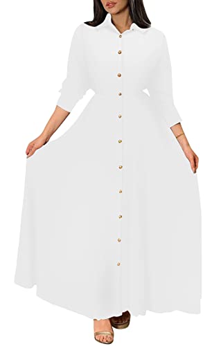 Image of BestGirl Women's Button Down T-Shirt Dress Casual High Low V Neck Loose Long Dress with Belts